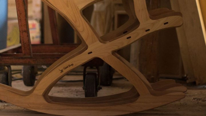 Robert Bragg Logo Wood Burn on his Handcrafted Hardwood Rocking Chair Frame