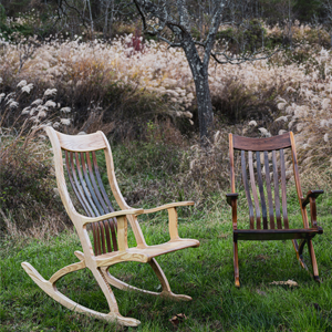 two rocking chairs outside